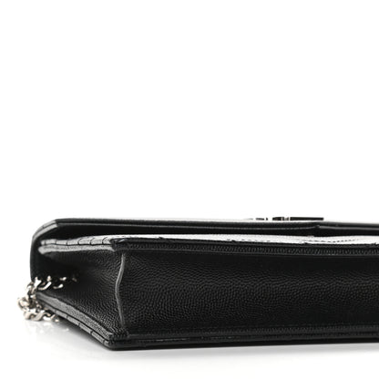 Saint Laurent Grain De Poudre Matelasse Chevron Monogram Envelope Chain Wallet Black 7 of 8