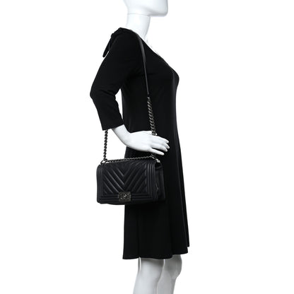 Chanel Calfskin Chevron Quilted Medium Boy Flap Black 2 of 10