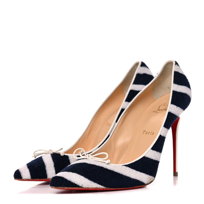 Christian Louboutin Sponge Fabric Shiny Nappa Decollete Spa 100 Pumps 41 Navy White 3 of 9
