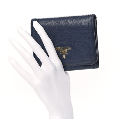 Prada Vitello Daino Metal Tri-Fold Wallet Bleuette 2 of 11