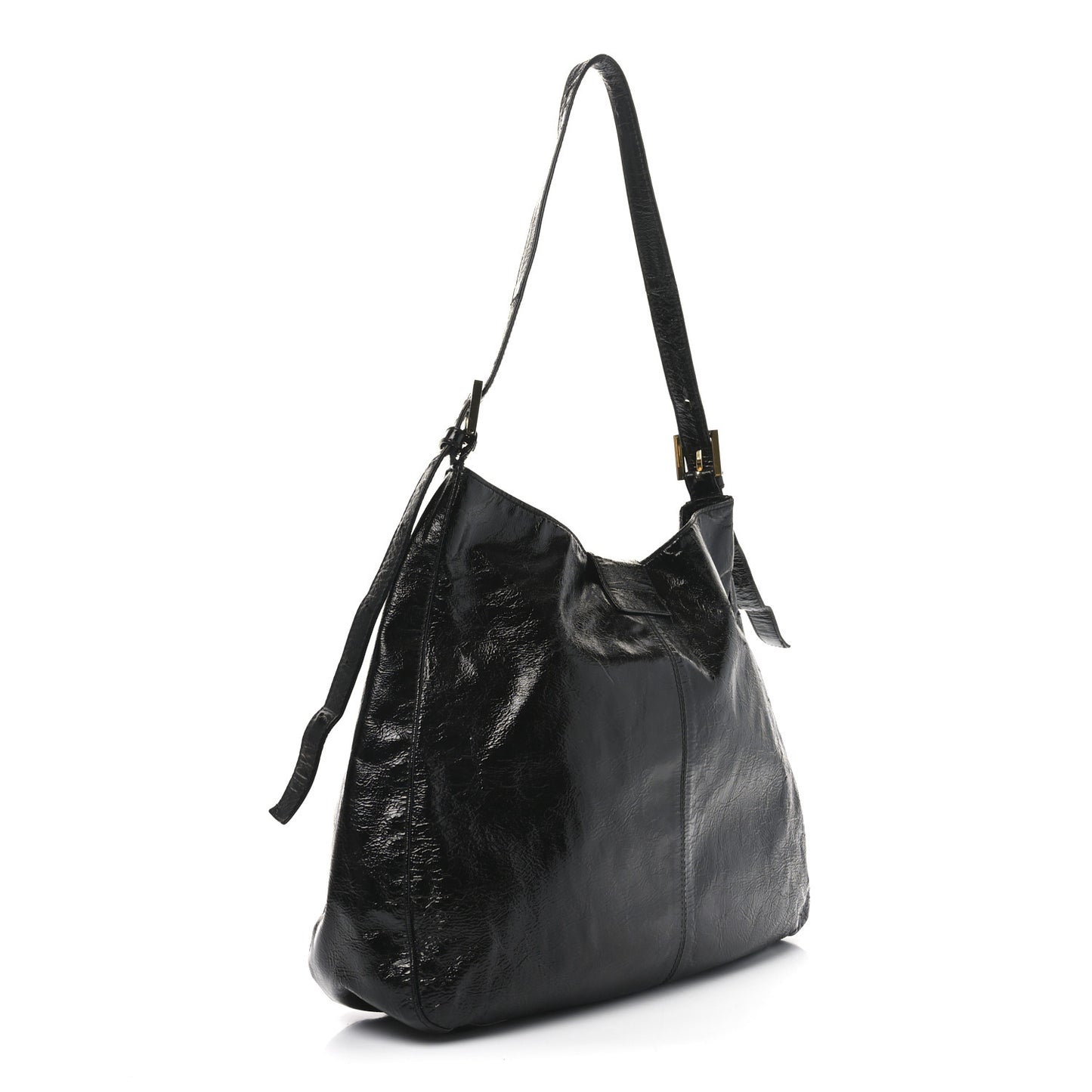 Crinkled Calfskin Baguette Shoulder Bag Black