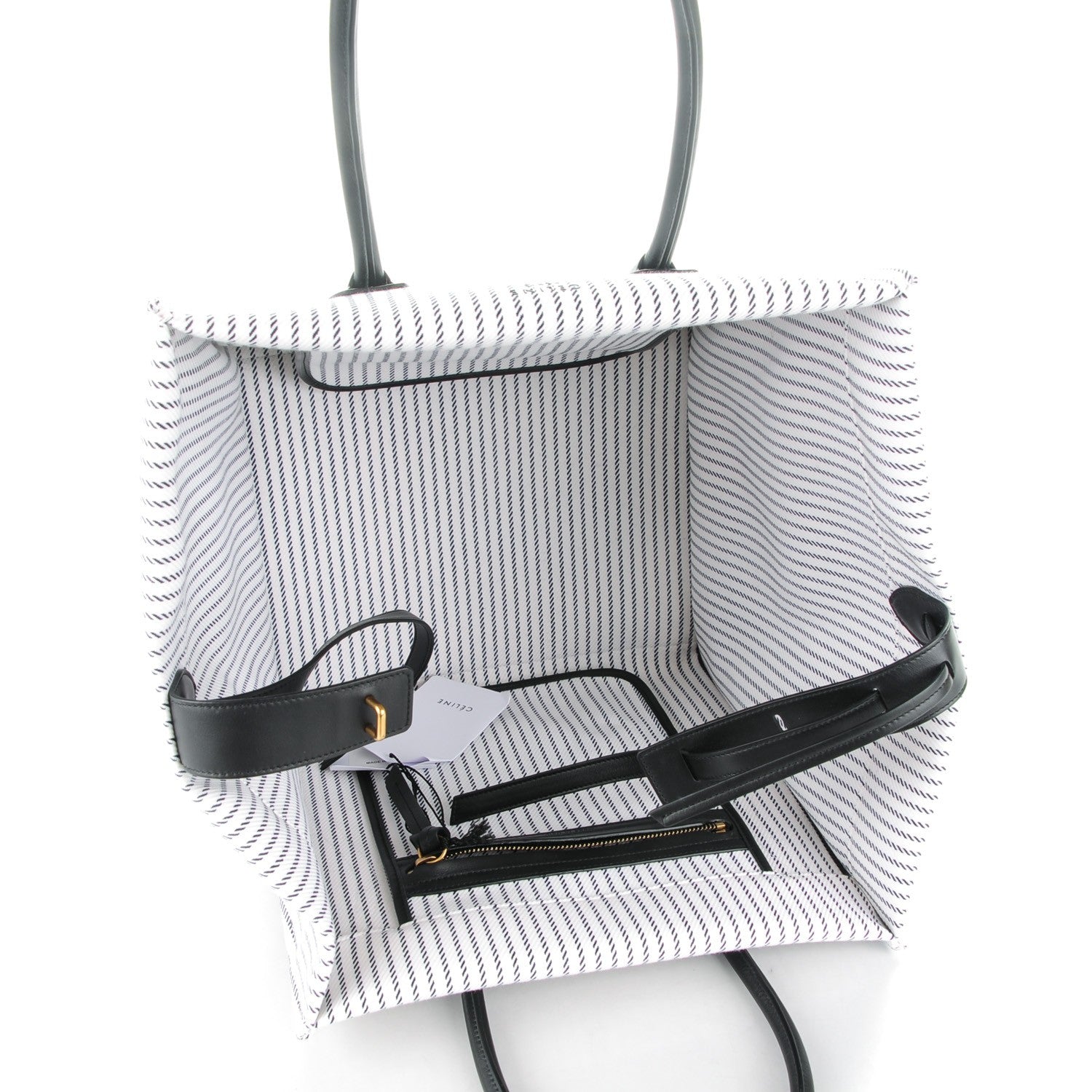 Celine Cotton Canvas Striped Medium Phantom Luggage White Navy 5 of 9