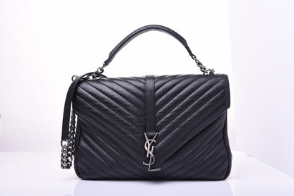 Saint Laurent Sheepskin Matelasse Chevron Monogram Large College Satchel Black 2 of 31