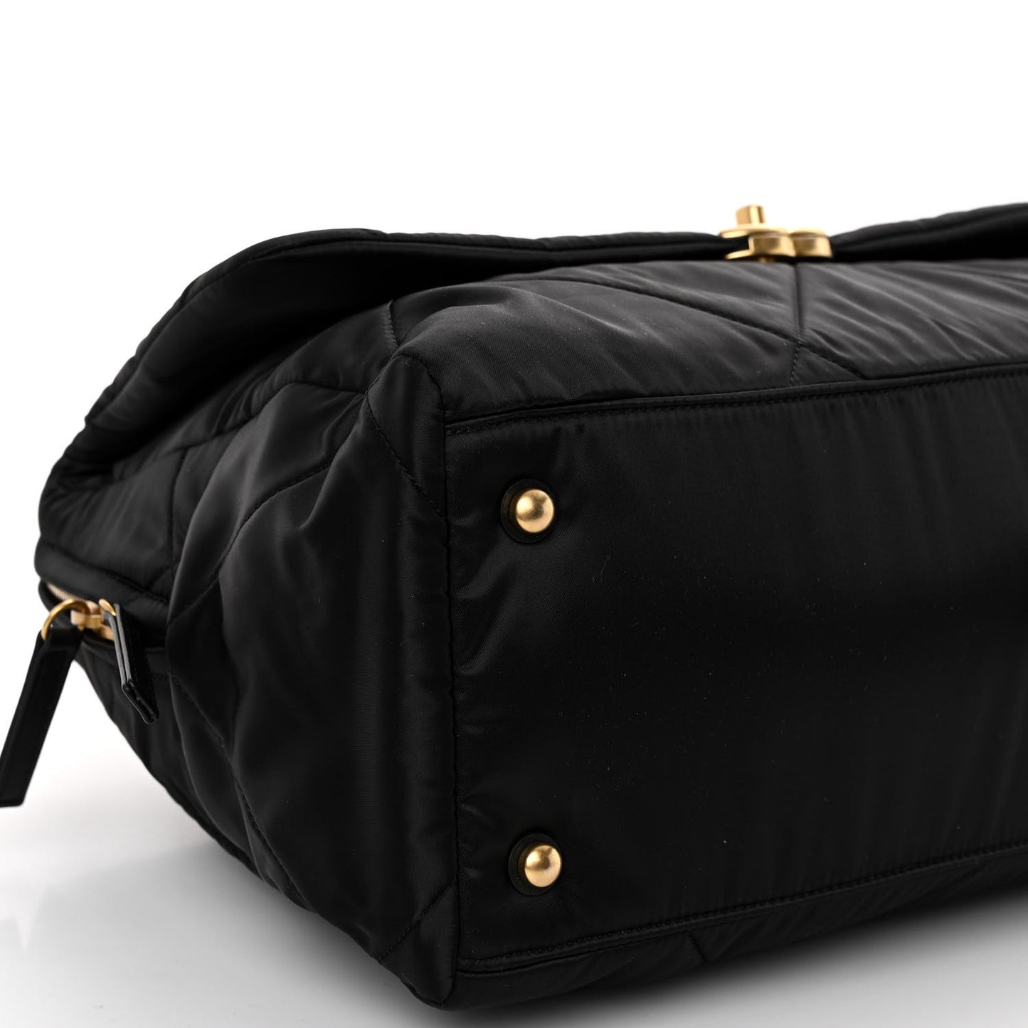 Satin Quilted Large Bowling Bag Flap Black