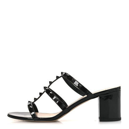 Valentino Garavani Patent Lacquered Monochrome Rockstud 60mm Caged Slide Sandals 40 Black 1 of 13