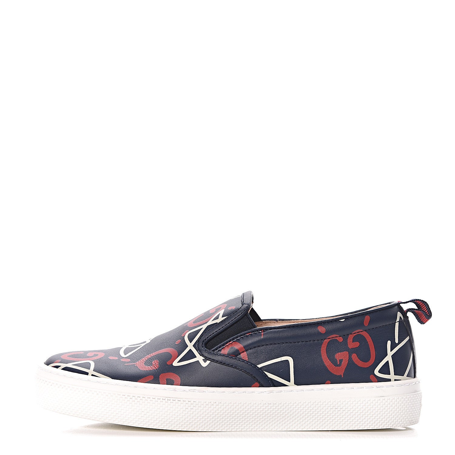 Gucci Calfskin GucciGhost Print Womens Slip On Sneakers 36.5 Blue Agata Hibiscus Red 1 of 13