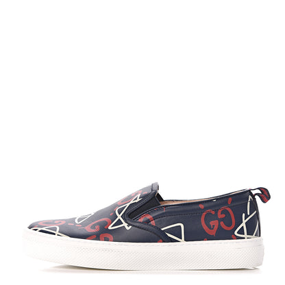Gucci Calfskin GucciGhost Print Womens Slip On Sneakers 36.5 Blue Agata Hibiscus Red 1 of 13