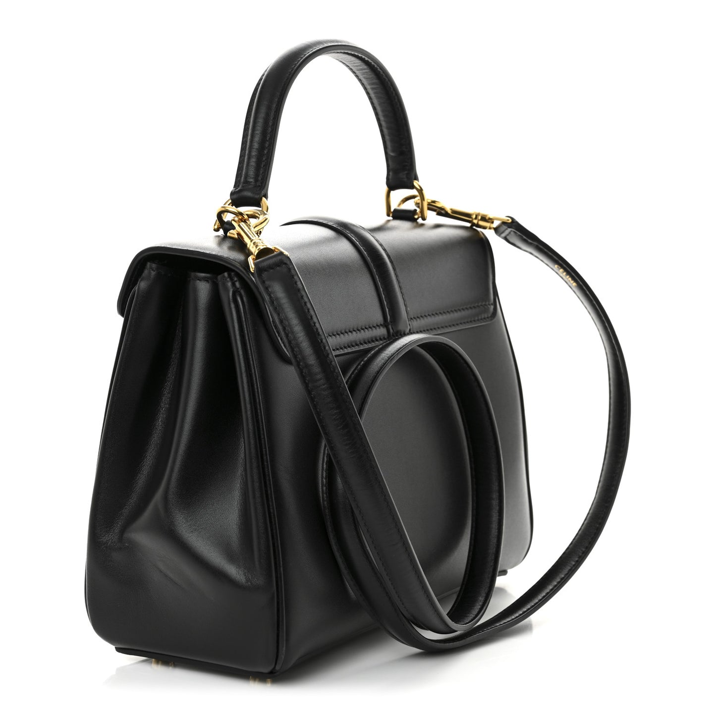 Satinated Calfskin Small 16 Top Handle Bag Black