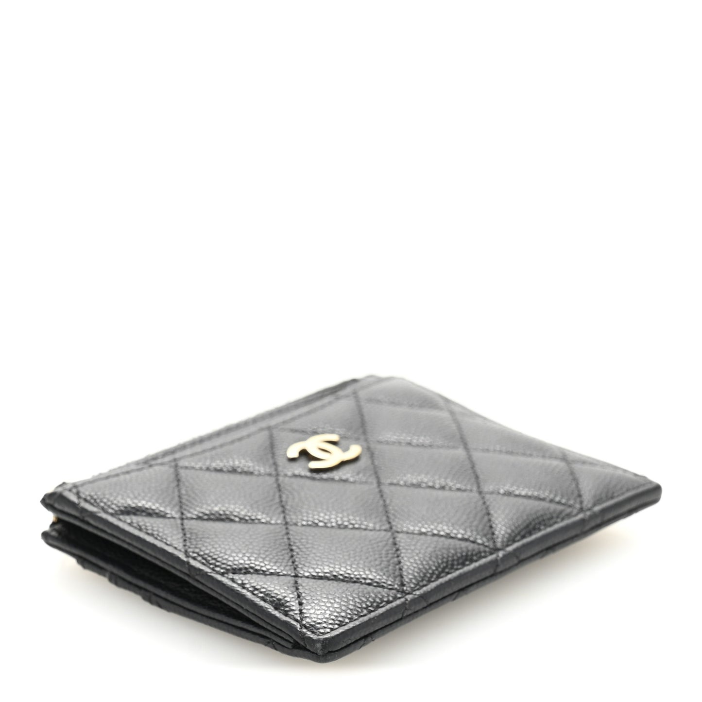 Caviar Quilted CC Zip Card Holder Black