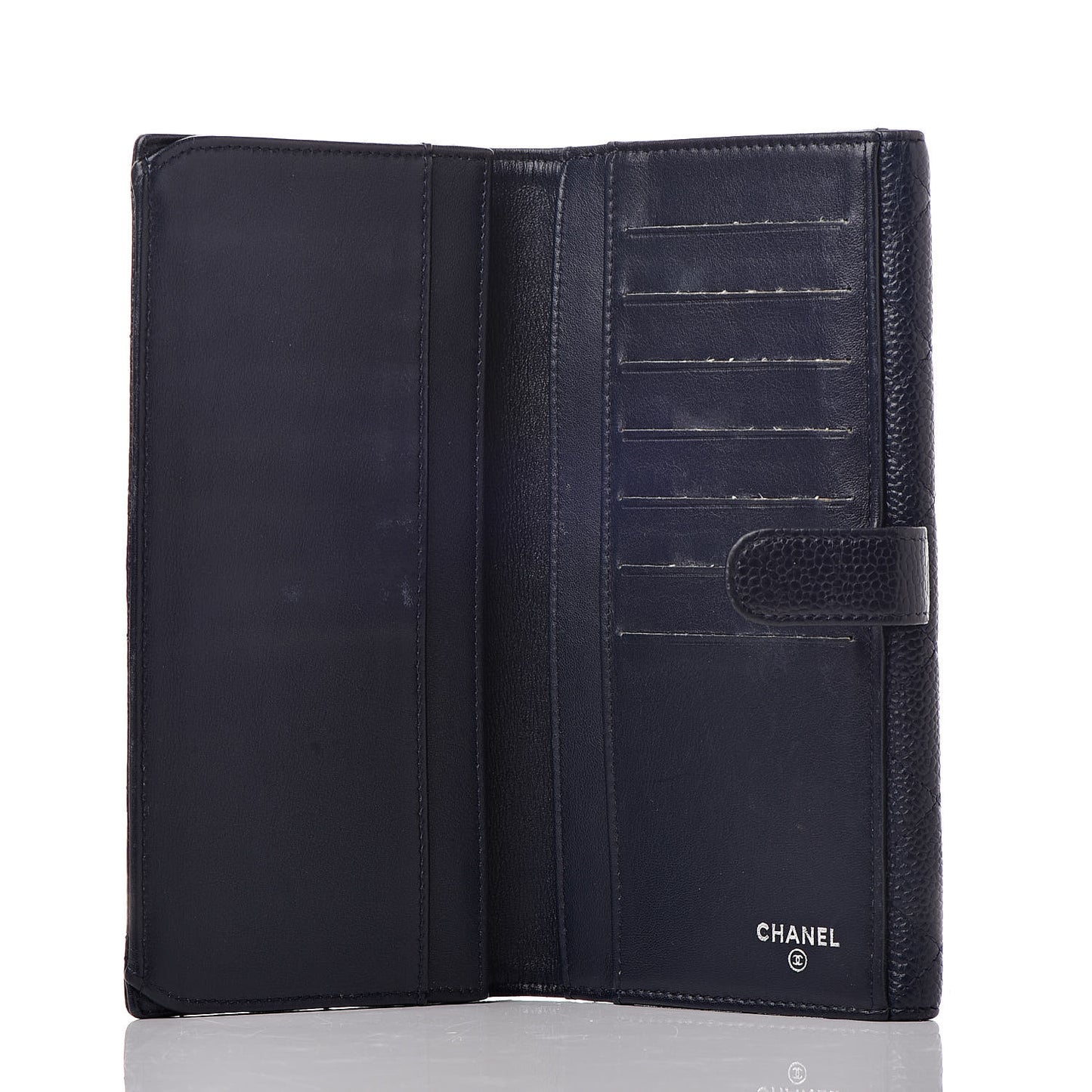 Caviar Quilted CC Long Double Wallet Navy