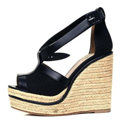 Hermes Canvas Calfskin Ibiza Espadrille Wedges 35 Black 1 of 7