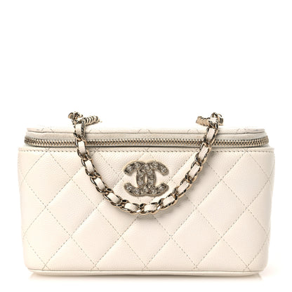 Chanel Caviar Quilted Crystal Hearts Small Vanity Case With Chain White 1 of 15