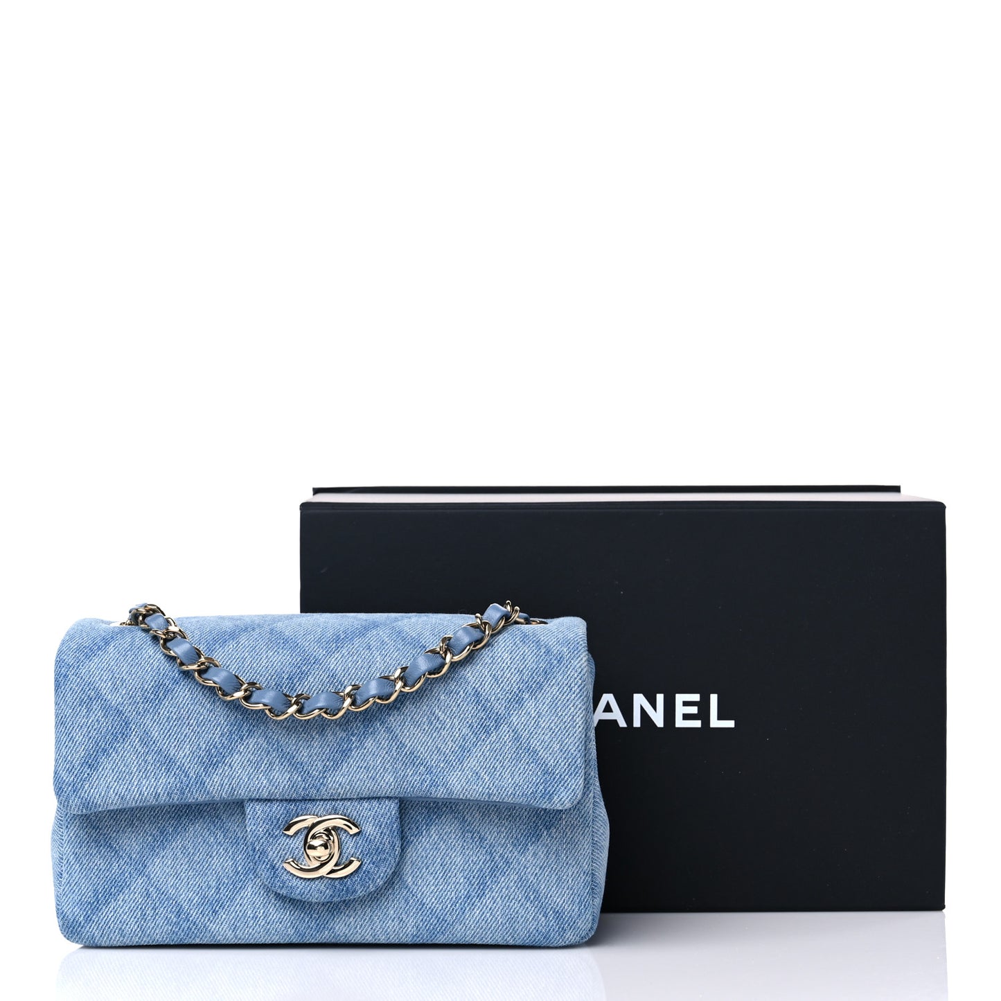 Denim Quilt Print Mini Rectangular Flap Light Blue