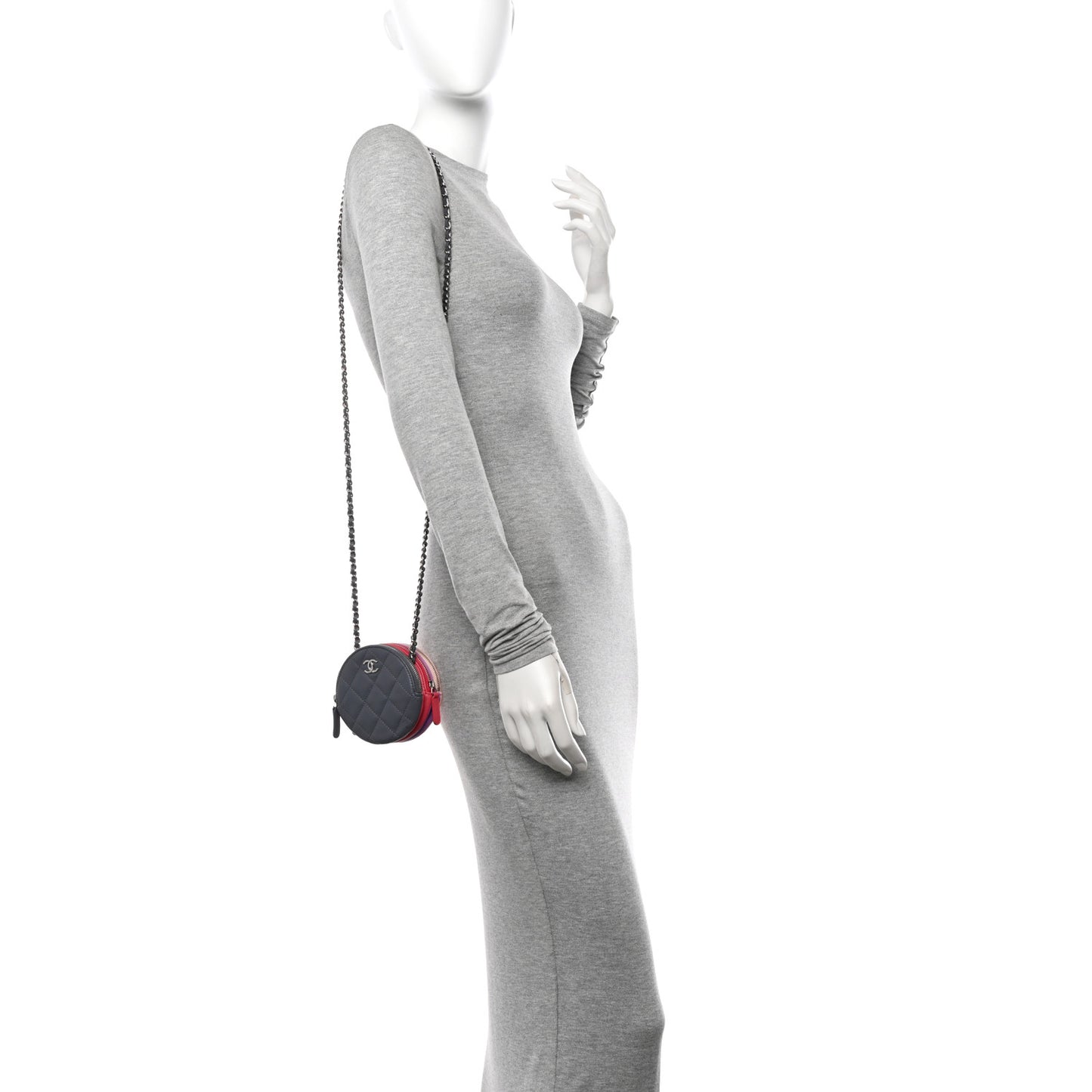 Lambskin Quilted Round Clutch With Chain Multicolor
