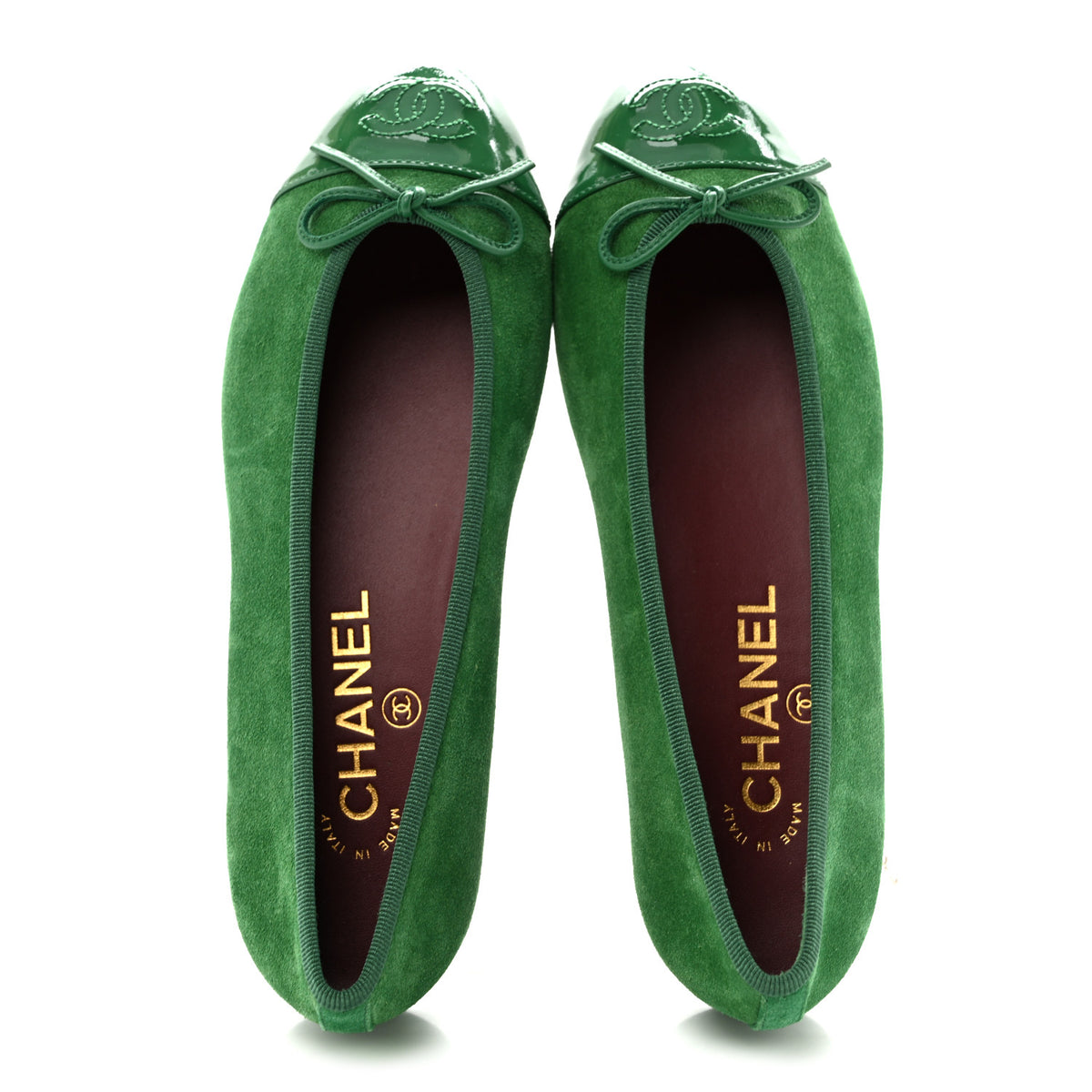 Chanel Suede Patent Cap Toe CC Ballerina Flats 36 Green 2 of 10