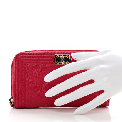 Chanel Caviar Quilted Small Boy Zip Around Wallet Fuchsia 2 of 10