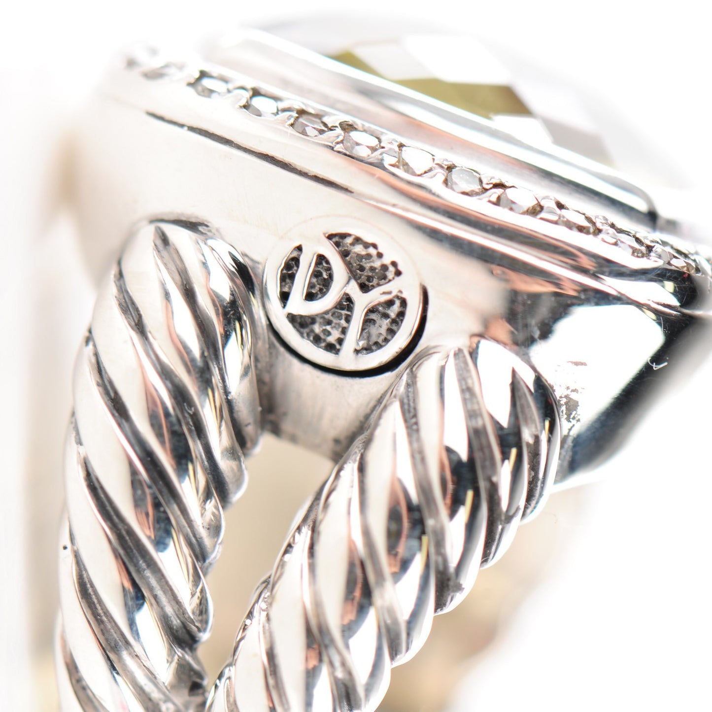 Sterling Silver 18K White Gold Diamond Lemon Quartz 14mm Albion Ring 47 4