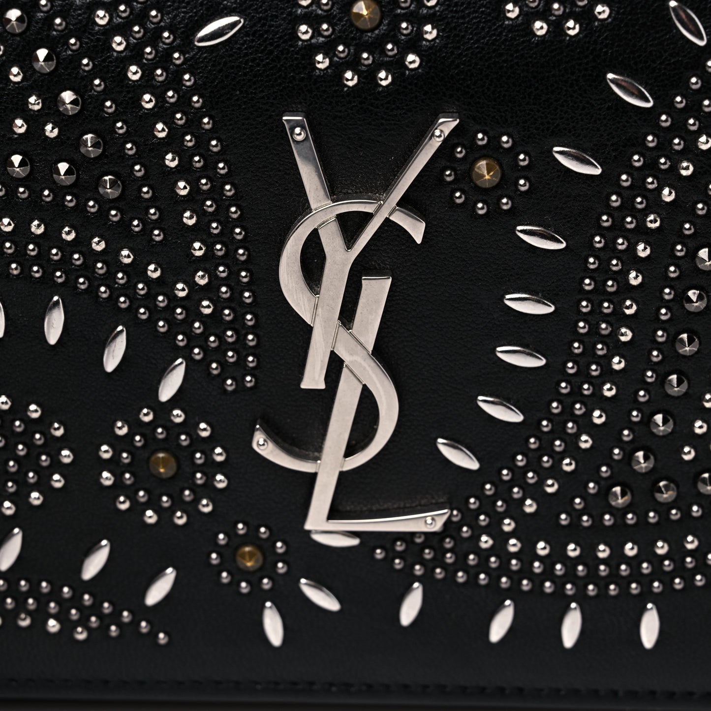 Lambskin Bandana Studded Monogram Chain Wallet Black