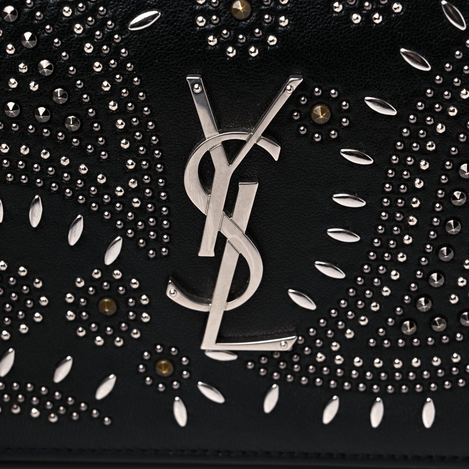 Saint Laurent Lambskin Bandana Studded Monogram Chain Wallet Black 15 of 15