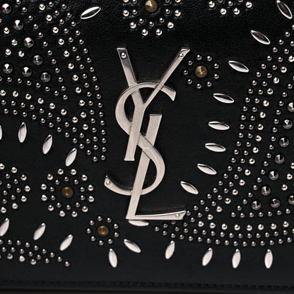Saint Laurent Lambskin Bandana Studded Monogram Chain Wallet Black 15 of 15