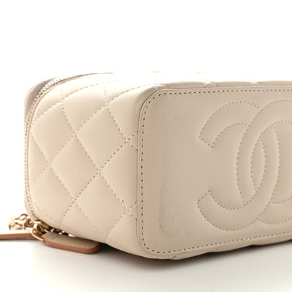 Chanel Lambskin Quilted Small Top Handle Vanity Case With Chain Ecru Dark Beige 9 of 11