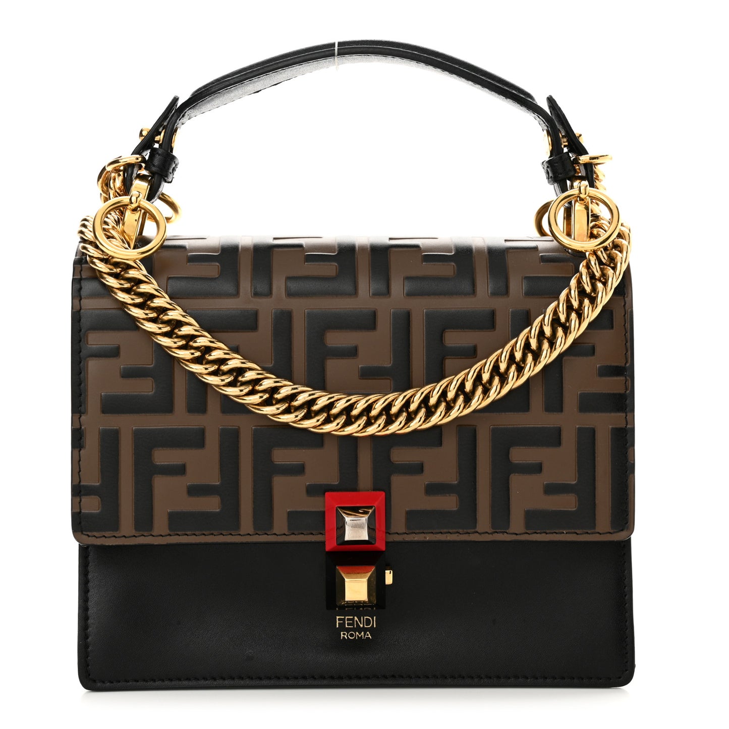 Vitello Liberty Bi-Color FF 1974 Embossed Small Kan I Shoulder Bag Black Maya