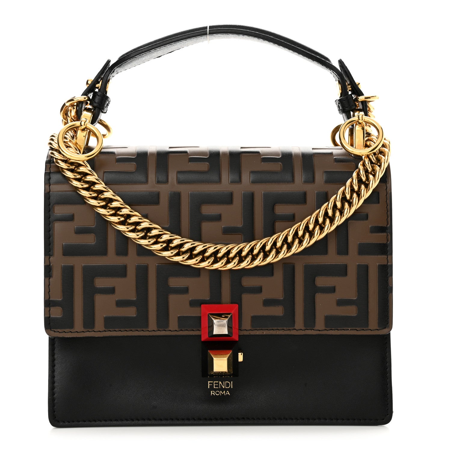 Fendi Vitello Liberty Bi-Color FF 1974 Embossed Small Kan I Shoulder Bag Black Maya 1 of 13