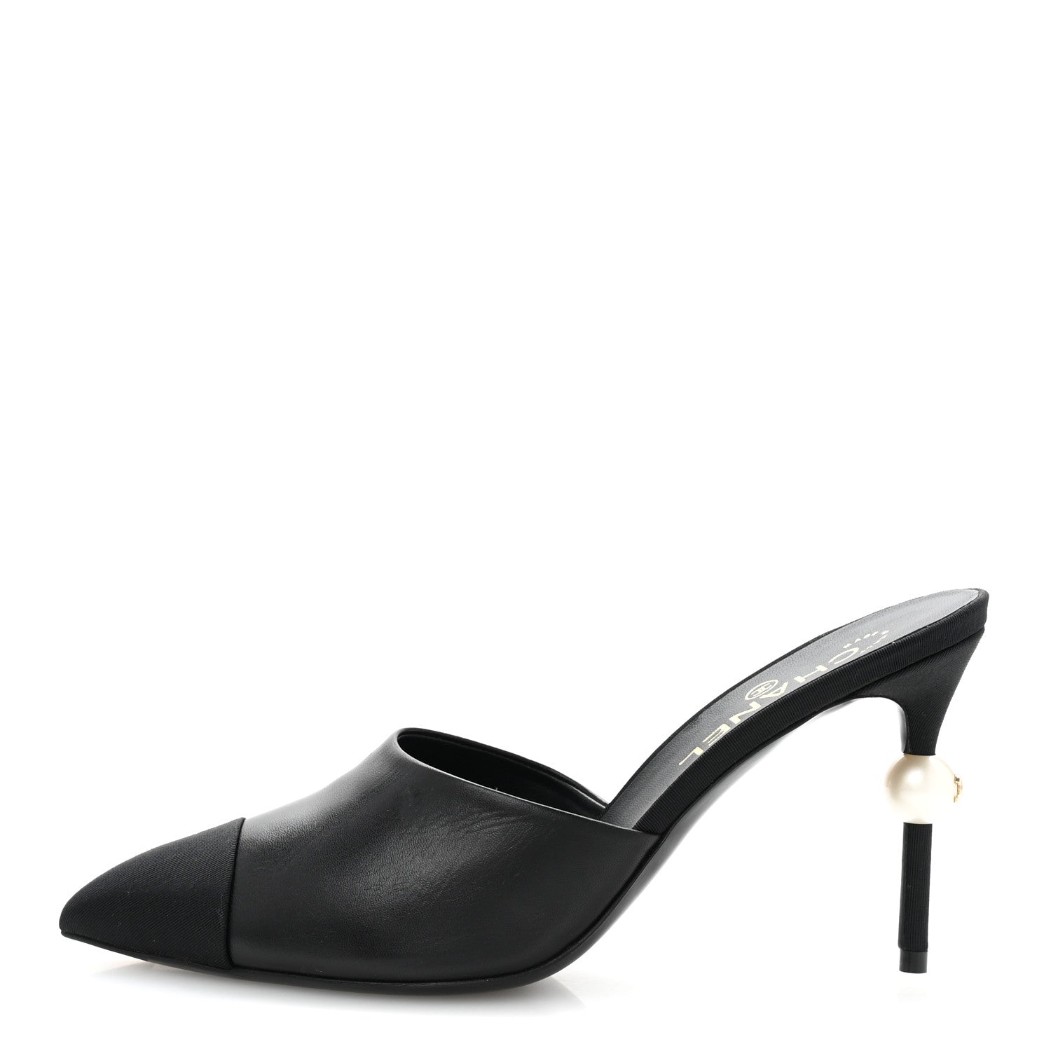 Chanel Goatskin Grosgrain Cap Toe Pearl Mule 39 Black 1 of 10