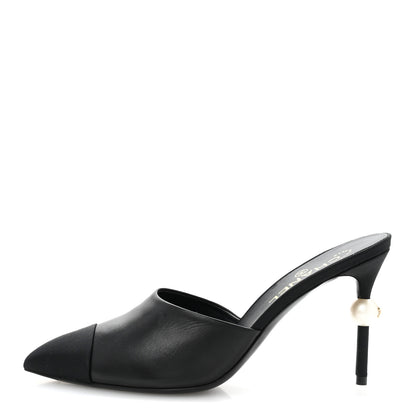Chanel Goatskin Grosgrain Cap Toe Pearl Mule 39 Black 1 of 10