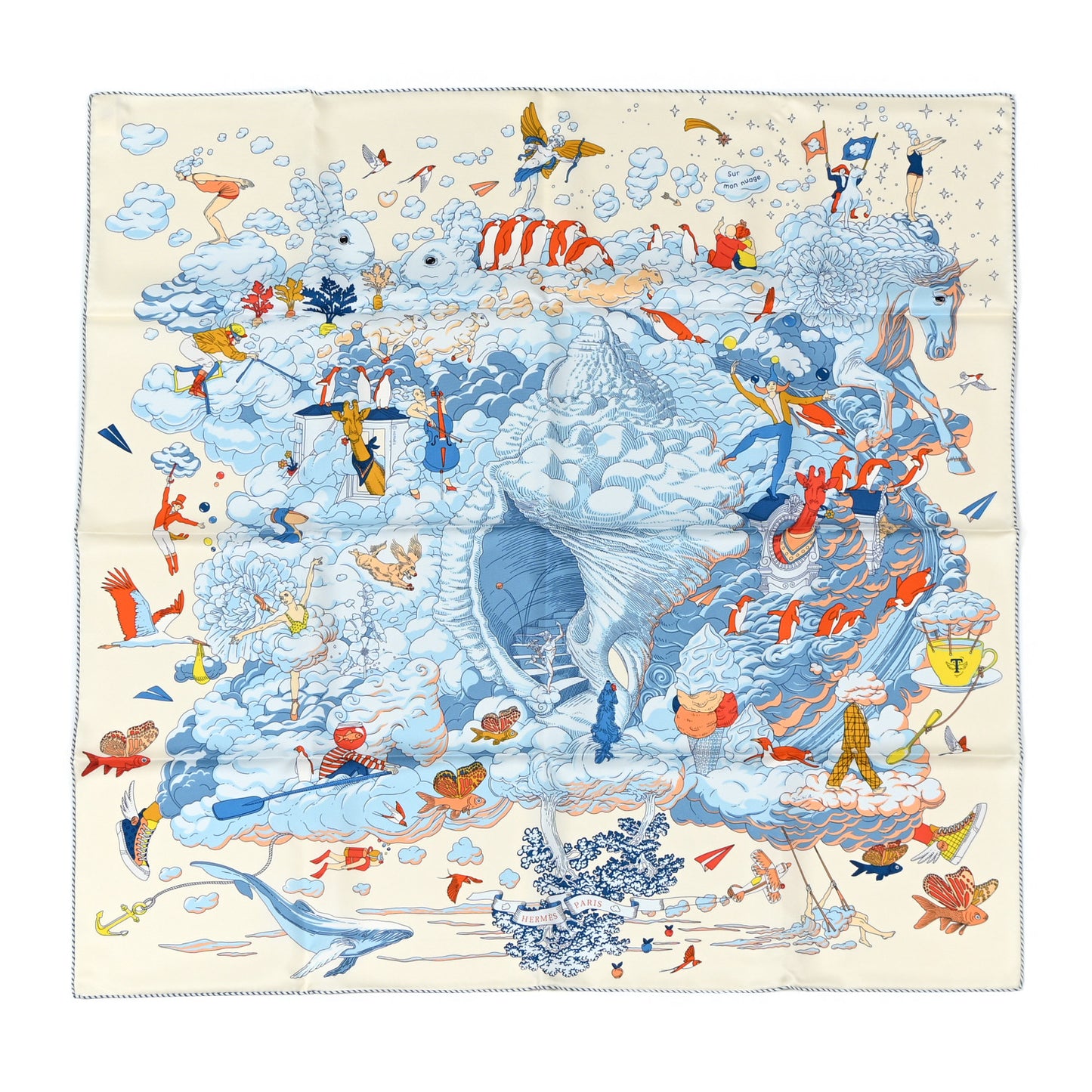 Silk Sur Mon Nuage Scarf 90 Creme Bleu Clair