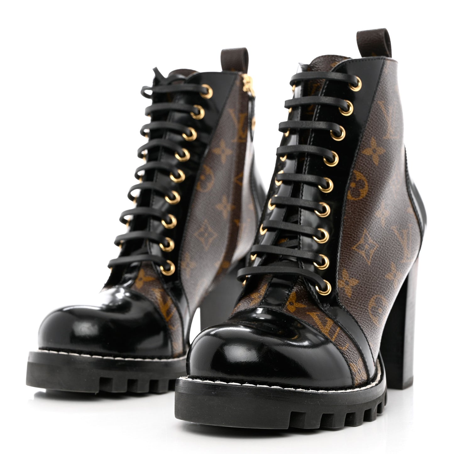 Patent Calfskin Monogram Star Trail Ankle Boots 38 Black