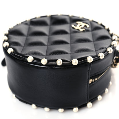 Chanel Calfskin Quilted Pearl Round Clutch With Chain Black 9 of 10