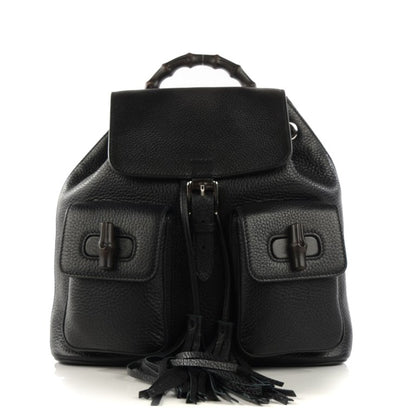 Gucci Cellarius Calfskin Medium Bamboo Backpack Black 1 of 7