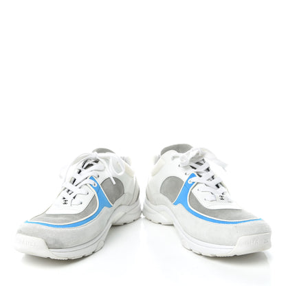 Chanel Suede Calfskin Mens CC Sneakers 43 White Grey Blue 5 of 12