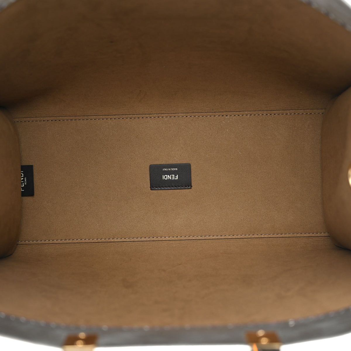 Fendi Vitello Catalan Mirror Plexiglass Logo Embossed Medium Fendi Sunshine Shopper Tote Argento 4 of 9