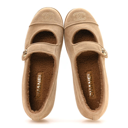 Chanel Suede Calfskin Cap Toe CC Mary Jane Flats 40 Beige 2 of 9