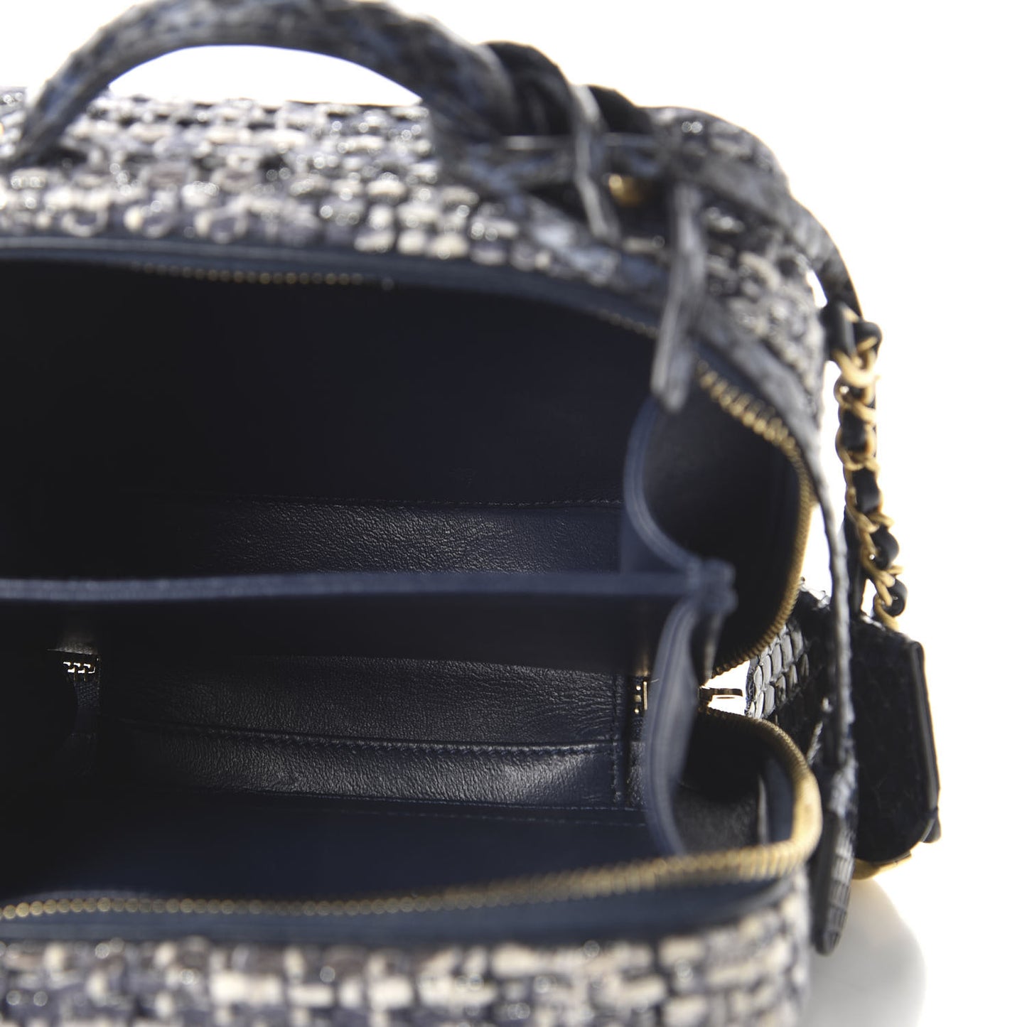 Tweed Snakeskin Quilted Small CC Filigree Vanity Case Black Ecru Silver