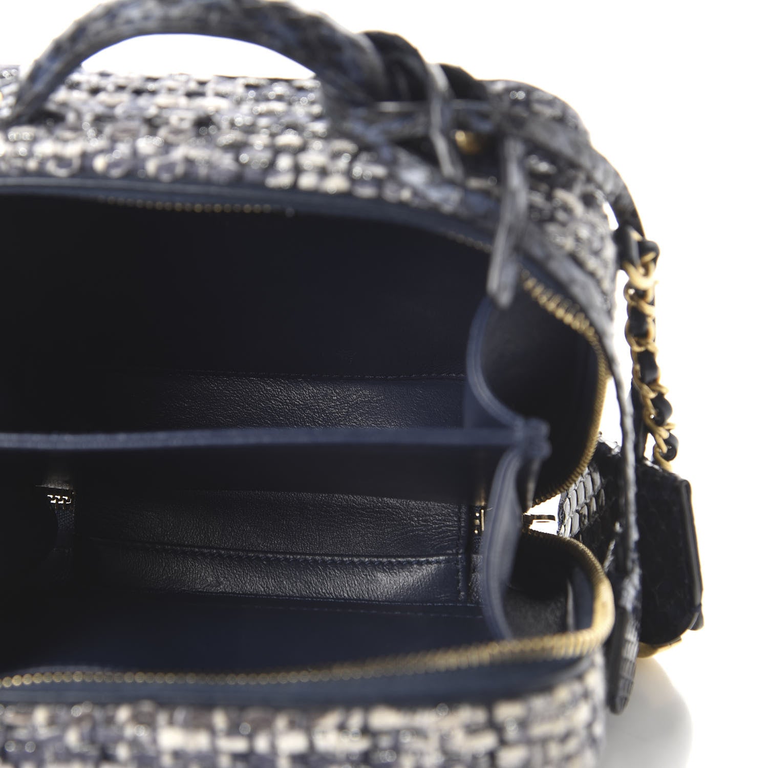 Chanel Tweed Snakeskin Quilted Small CC Filigree Vanity Case Black Ecru Silver 8 of 21
