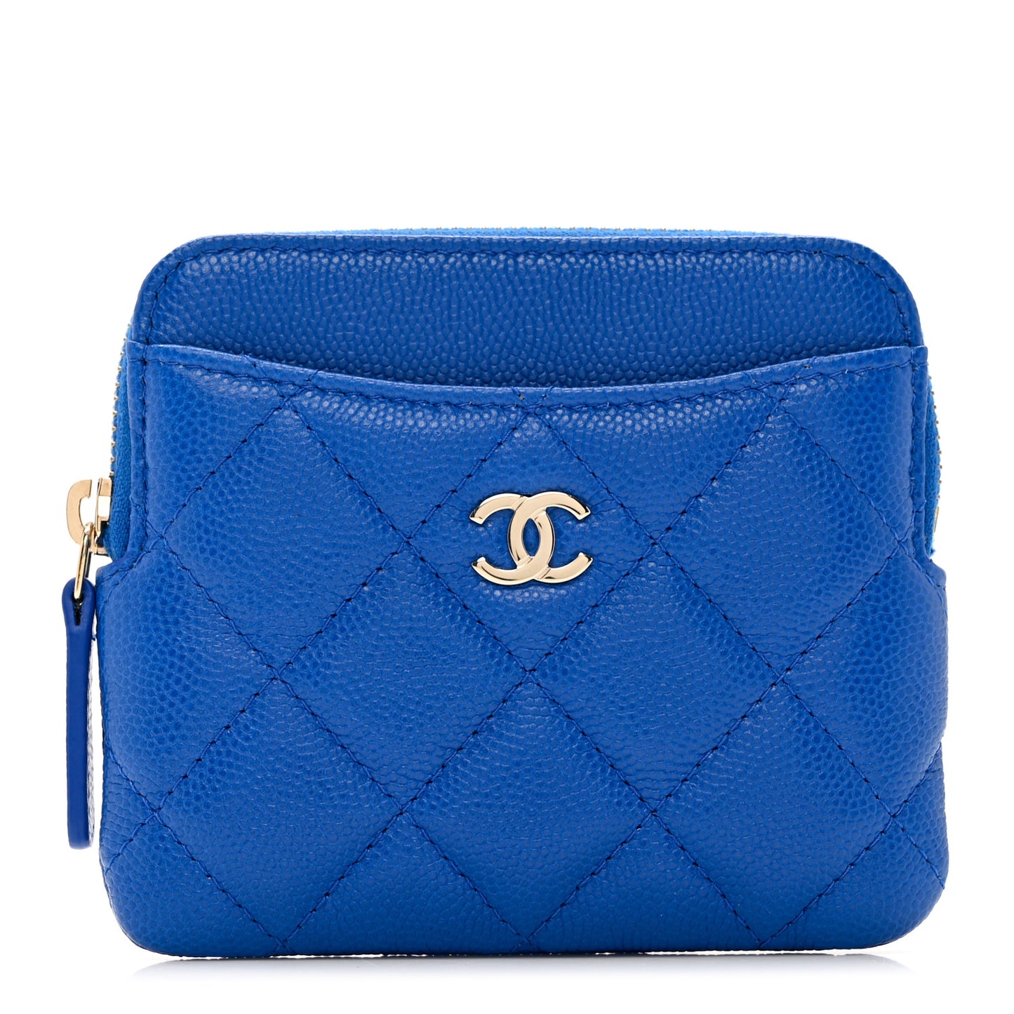 Caviar Quilted Zip Card Holder Wallet Blue