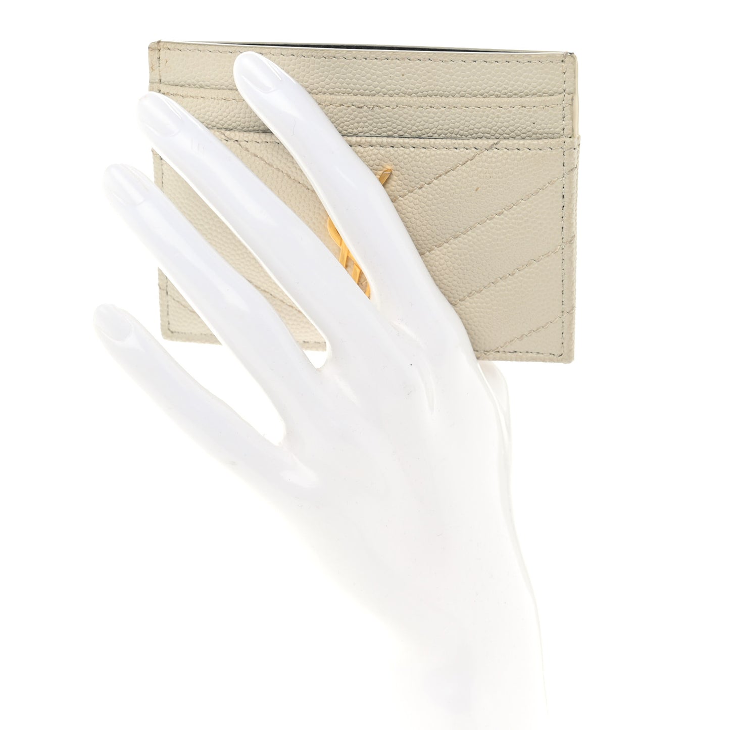 Grain De Poudre Matelasse Chevron Monogram Credit Card Case Crema Soft