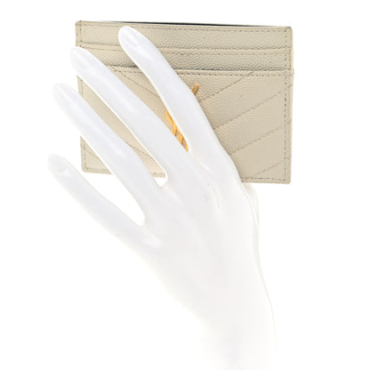 Saint Laurent Grain De Poudre Matelasse Chevron Monogram Credit Card Case Crema Soft 2 of 8