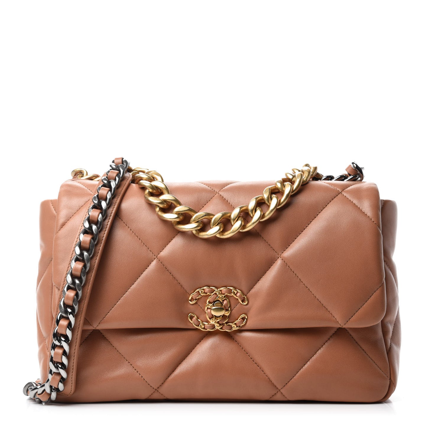 Lambskin Quilted Large Chanel 19 Flap Brown