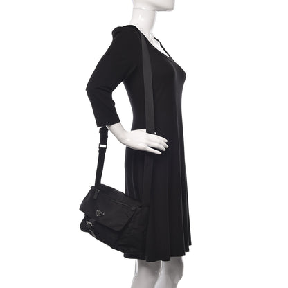 Prada Nylon Vela Saffiano Single Buckle Messenger Shoulder Bag Black 2 of 8