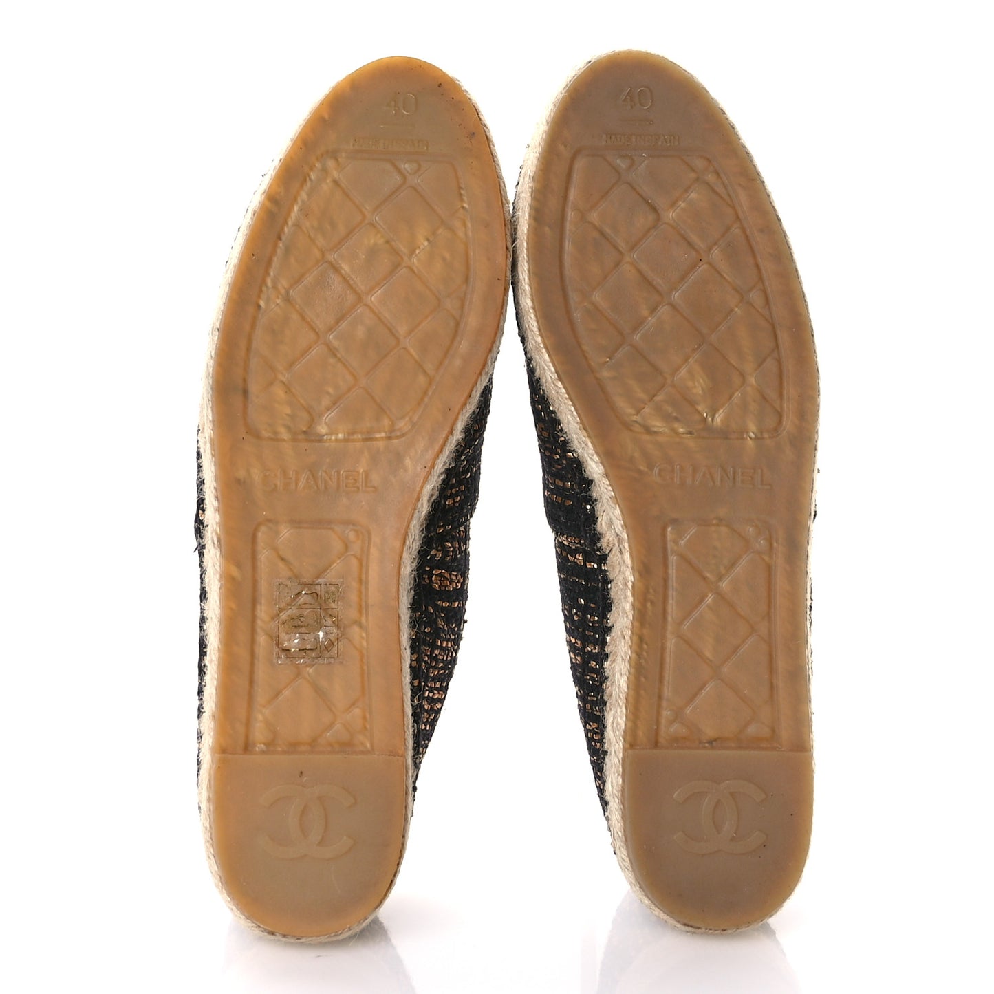 Metallic Tweed Grosgrain CC Espadrilles 40 Black Gold