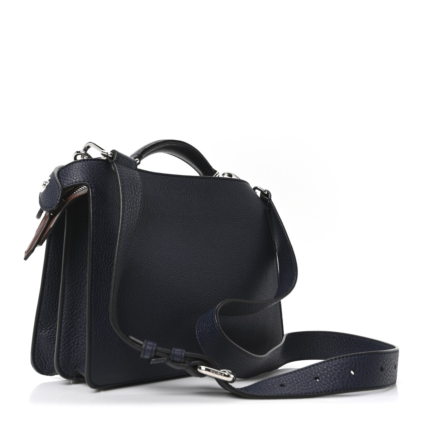 Cuoio Romano Vitello Cover Glazed Fabric Bi-Color FF 1974 Mini Peekaboo I SEE U Satchel Blue Dark Brown Tobacco Moro