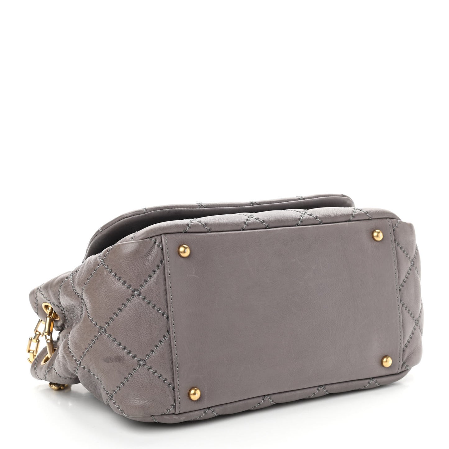 Calfskin Quilted Retro Chain Flap Grey