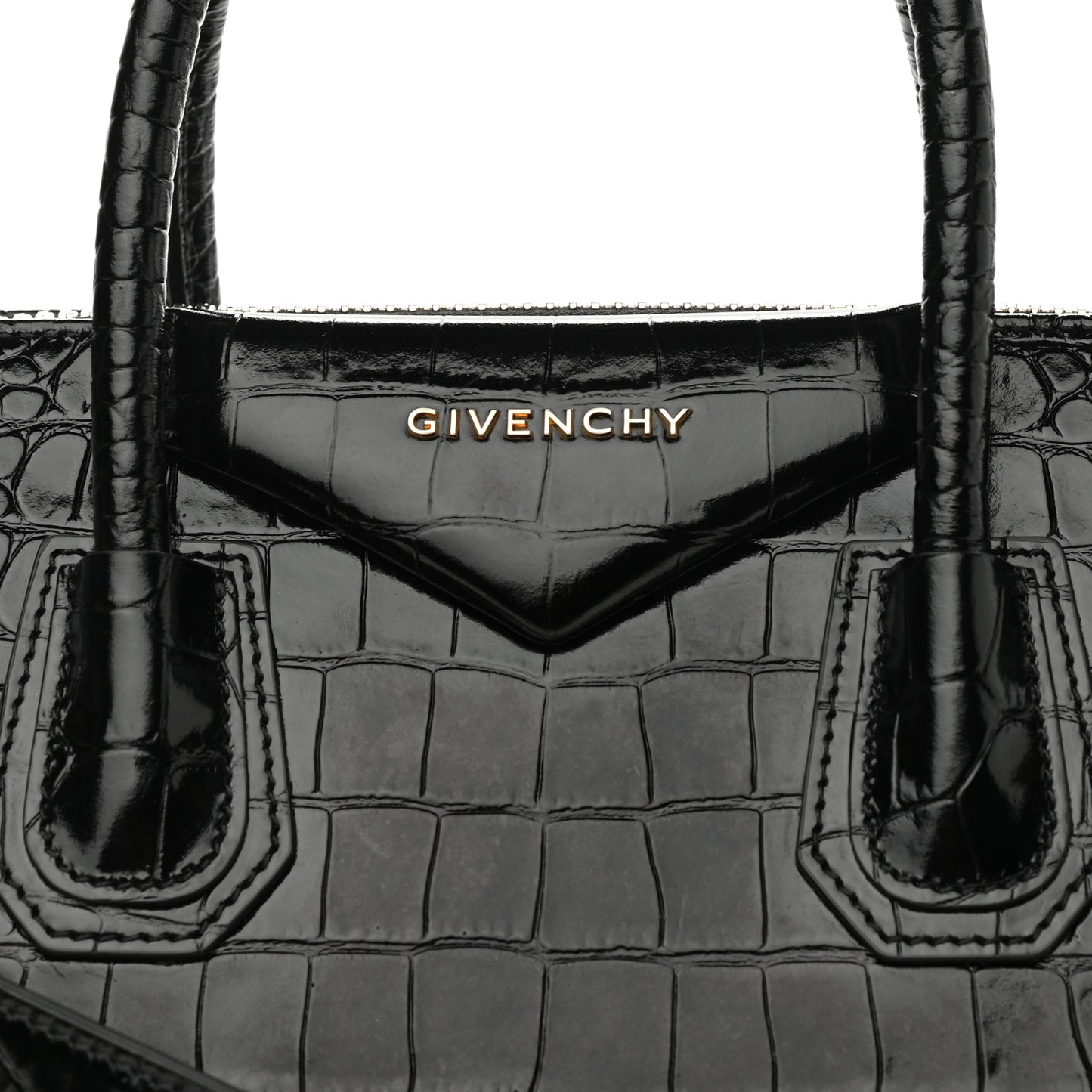 Calfskin Crocodile Embossed Small Antigona Black