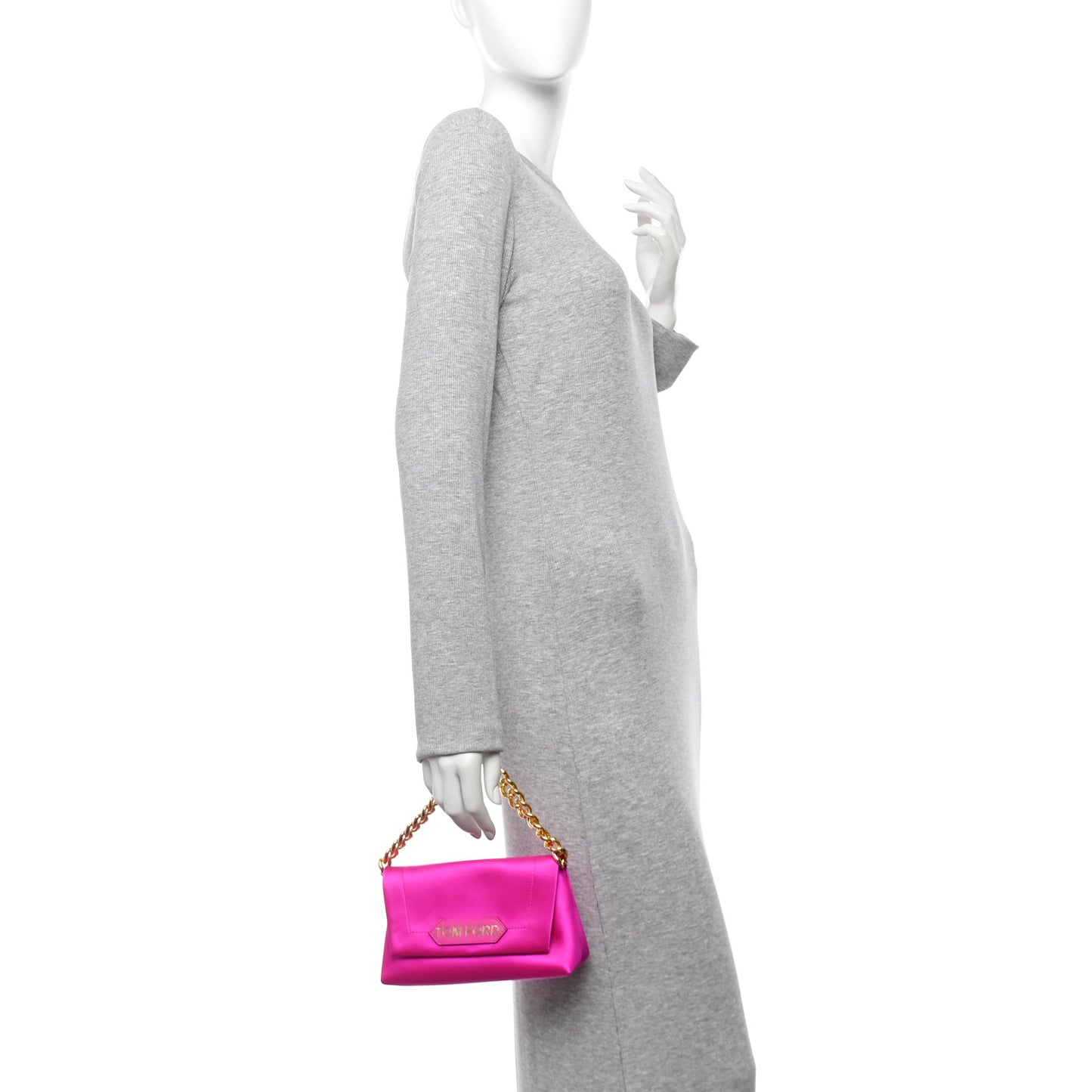 Satin Mini Label Chain Shoulder Bag Hot Pink