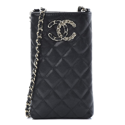 Chanel Caviar Quilted French New Wave Phone Holder With Chain Black 1 of 13