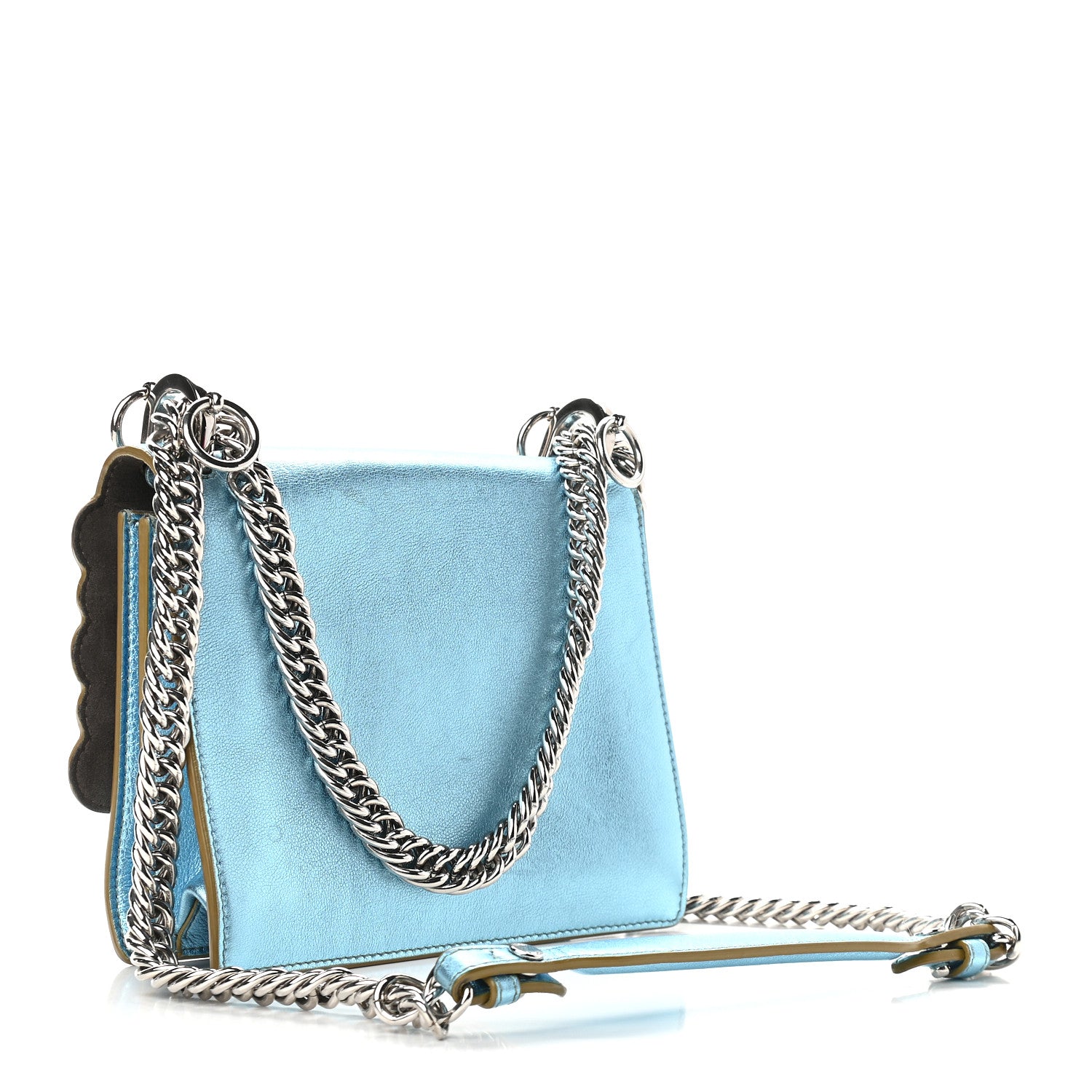 Fendi Vitello Catalan Mirror Scalloped Multi Studded Small Kan I Shoulder Bag Blue 3 of 10